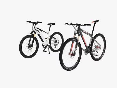 Two Bicycles One White and One Black Red Standing Side by Side View 3d model