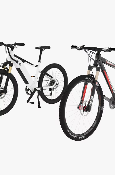 Two Bicycles One White and One Black Red Standing Side by Side View 3d model