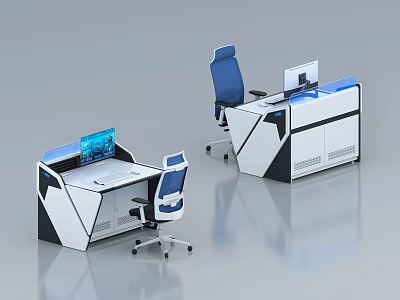 Modern Control Room With Workstations Computer Monitors And Office Chairs 3d model