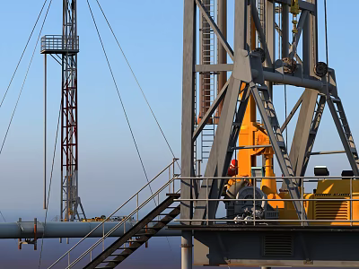 Large Scale Industrial Equipment on Drilling Rig with Metal Framework Red Helmet Pipes and Staircase 3d model