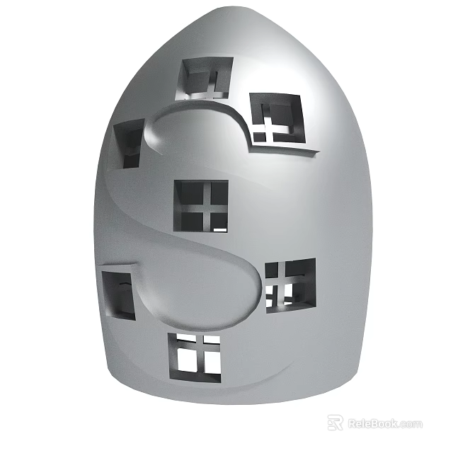 Unique Silver Egg Shaped Decorative Sculpture with Square Cutout Holes 3d model