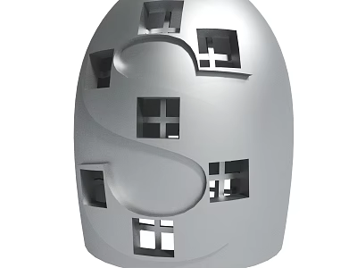 Unique Silver Egg Shaped Decorative Sculpture with Square Cutout Holes 3d model
