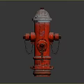 Red Fire Hydrant Classic Design With Chains And White Top Details
