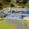 Fun Pet Paradise With Play Structures Lawn Trees And Dogs Playing