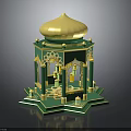 Ornate Green And Golden Pavilion Structure With Dome Top Decorative Arches And Intricate Base