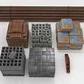 Various Building Blocks And Packaged Construction Materials In Different Colors And Sizes 3d model