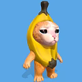 Cute Cartoon Cat Wearing Yellow Banana Peel Costume On Blue Background