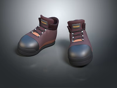 Dark Brown High Top Shoes With Black Toe Cap And Orange Accent Laces 3d model