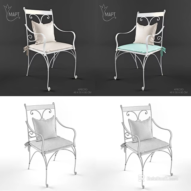 Metal Frame Armchairs With Decorative Curved Design And Colorful Cushions 3d model 