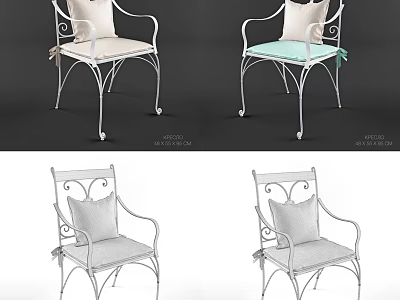 Metal Frame Armchairs With Decorative Curved Design And Colorful Cushions 3d model