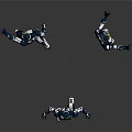 3D Rendered Blue And White Robots With Yellow Heads In Different Standing Waving Poses