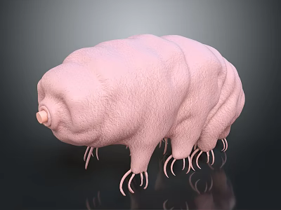Adorable Pink Tardigrade Creature with Numerous Tiny Legs and Smooth Body Texture 3d model