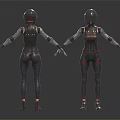 Two Robot Characters With Silver Helmets Mechanical Bodysuits Shiny Metallic Details Front And Back Views 3d model