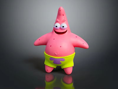 Patrick Star Cartoon Character Toy Figure With Pink Body Big Eyes And Yellow Shorts 3d model