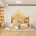Modern Kids Room Interior With Geometric Headboard Cozy Bedding Study Desk White Chair And Shelves