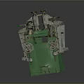 Green Industrial Machine With Metal Wheels Knobs And Mechanical Structure 3d model