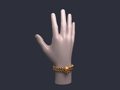 Gold Bracelet with Braided Texture and Decorative Clasp on White Hand Model 3d model