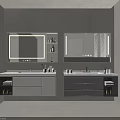 Modern Bathroom Double Vanity With Gray Cabinets And Illuminated Mirrors 3d model
