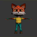 Cartoon Red Fox Game Movie Character Featuring White Fur Yellow Eyes Yellow Shirt Green Pants