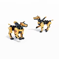 Two Yellow Mechanical Robot Dog Toys With Black Details And Joints