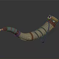 Horn Shaped Decorative Household Item With Yellow Top Brown Straps And Blue Section