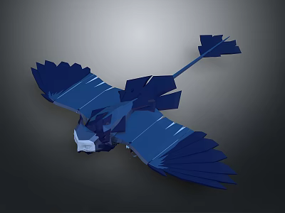 Blue Origami Bird With Spread Wings White Head And Arrow Shaped Tail 3d model
