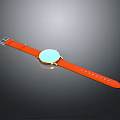 Stylish Leather Watch with Orange Strap Blue Dial Golden Bezel and Metal Buckle