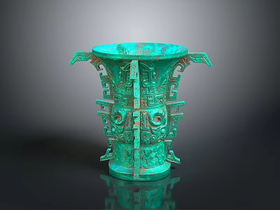 Ancient Turquoise Bronze Carved Sculpture With Intricate Patterns And Symmetrical Design 3d model