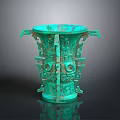 Ancient Turquoise Bronze Carved Sculpture With Intricate Patterns And Symmetrical Design