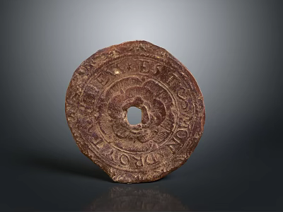 Ancient Circular Stone Sculpture With Intricate Carvings Central Hole And Engraved Text 3d model