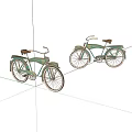 Two Vintage Green Bicycles With Brown Leather Seats And Classic Frames