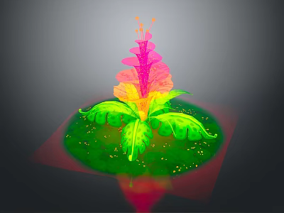 Cartoon Scene Featuring Colorful Plant With Pink Yellow Orange Petals Green Leaves And Grass 3d model