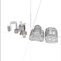 Soft Gray Rolled Towel Sets With Bathroom Tissue Box Trash Can And Soap Dispenser