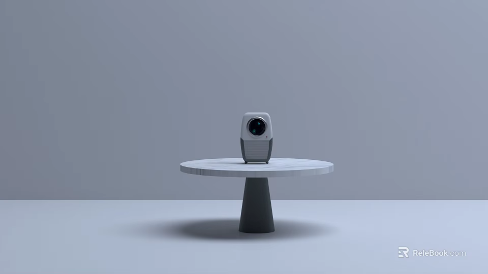 Modern Security Camera Placed on White Round Table with Gray Background 3d model 