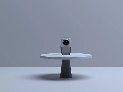 Modern Security Camera Placed on White Round Table with Gray Background 3d model