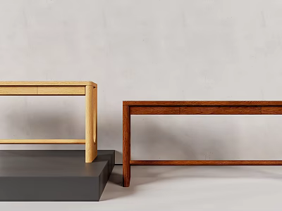 Modern Wooden Desks In Light And Dark Tones With Simple Design On Gray Platform 3d model