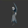 Ethereal Blue Winged Female Character In Shiny Armor With Spread Angelic Wings