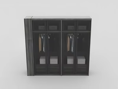 Modern Double Door Wardrobe with Hanging Clothes Storage Boxes and Dark Wood Finish 3d model