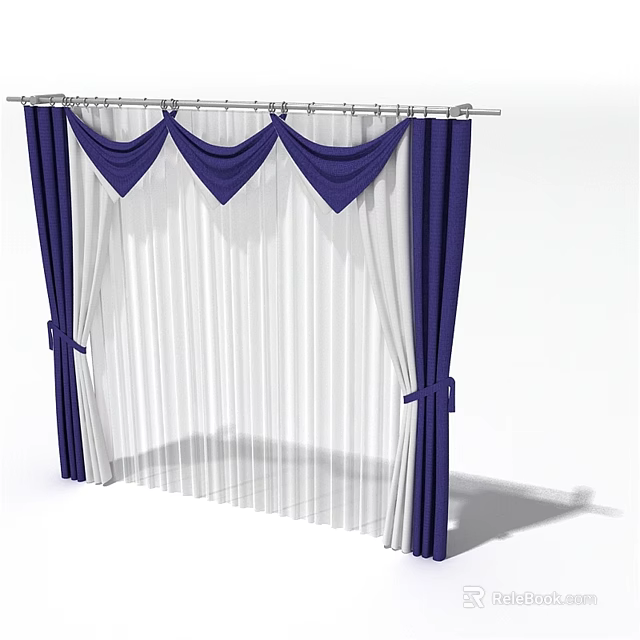 Purple and White Curtains With Decorative Valance and Tie Backs for Home Decor 3d model 