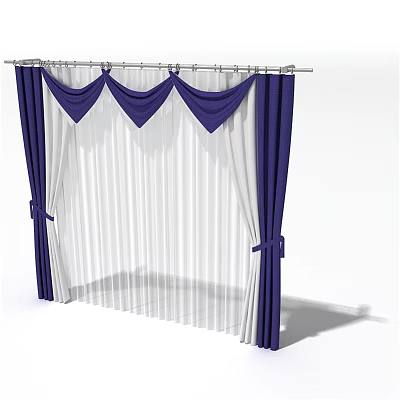 Purple and White Curtains With Decorative Valance and Tie Backs for Home Decor 3d model