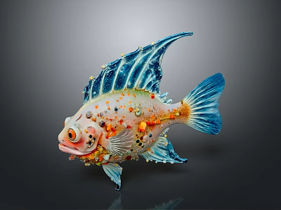Colorful Fish with Blue Fins Tail and Orange Yellow Spots Decorative Details 3d model