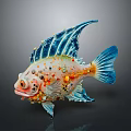 Colorful Fish with Blue Fins Tail and Orange Yellow Spots Decorative Details