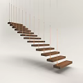 Modern Suspended Staircase Design With Wooden Steps And Metal Cable Supports