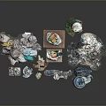 Polluted Landscape with Garbage Plastic Bags Cans Bottles and Turtle Sculpture Made of Trash
