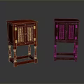 Classic Red and Brown Wooden Cabinets with Doors and Carved Legs Design