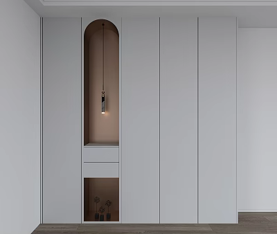 Modern White Shoe Cabinet Design With Arched Niche Lighting Fixture And Drawer Storage 3d model