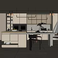Modern Kitchen Interior With Spacious Island Counter Cabinets And Pendant Lighting Fixtures