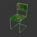 Vintage Single Chair With Green And Brown Patchy Seat Back And Metal Frame