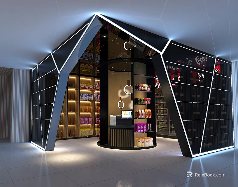 Modern Supermarket Department Store Interior With Shelves Product Displays And Modern Lighting 3d model 