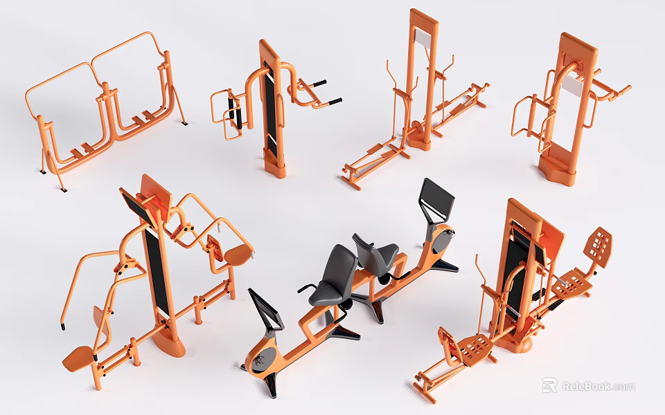 Orange Gym Fitness Equipment Variety For Strength And Full Body Workouts 3d model